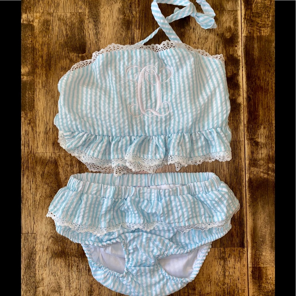 Girls “O”  Aqua gingham 2 piece. Size 10  new.